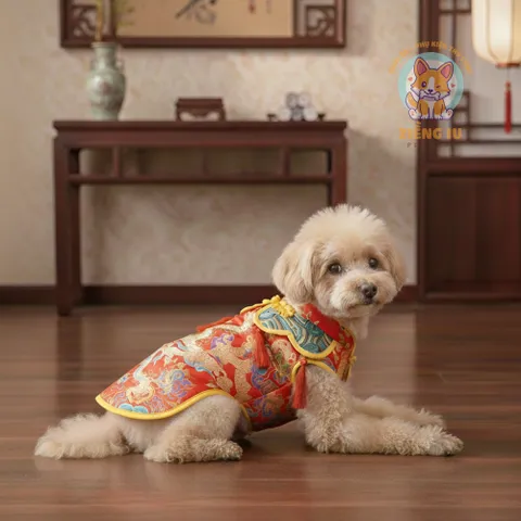 Áo Tết Như Ý - Cát Tường (Tặng kẹp nơ), Áo Tết cho thú cưng - Áo, váy cho chó mèo, thú cưng - Ziềng iu Petshop
