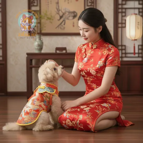 Áo Tết Như Ý - Cát Tường (Tặng kẹp nơ), Áo Tết cho thú cưng - Áo, váy cho chó mèo, thú cưng - Ziềng iu Petshop
