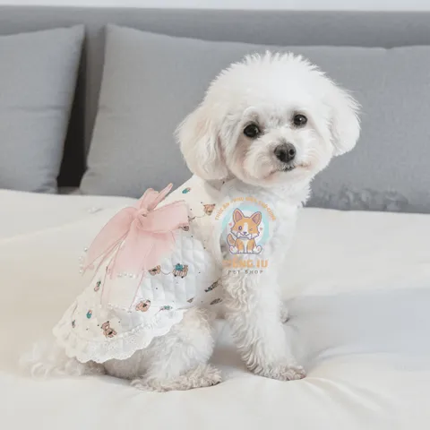 Váy Tiểu Thư Nơ Ren Ngọc (Tặng kẹp nơ) cho thú cưng - Áo, váy cho chó mèo, thú cưng - Ziềng iu Petshop
