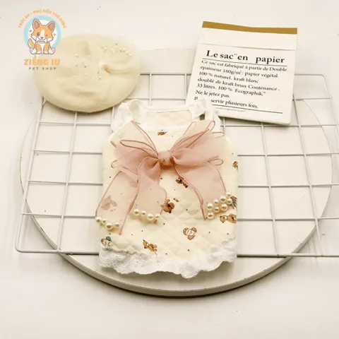 Váy Tiểu Thư Nơ Ren Ngọc (Tặng kẹp nơ) cho thú cưng - Áo, váy cho chó mèo, thú cưng - Ziềng iu Petshop