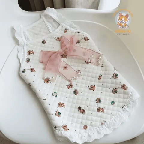 Váy Tiểu Thư Nơ Ren Ngọc (Tặng kẹp nơ) cho thú cưng - Áo, váy cho chó mèo, thú cưng - Ziềng iu Petshop