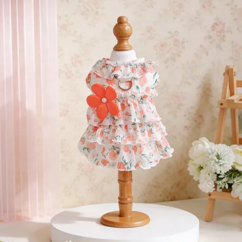 Váy hoa tầng cam đào (Tặng kẹp nơ) - Áo, váy cho chó mèo, thú cưng - Ziềng iu Petshop