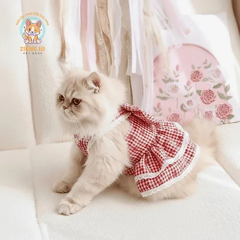 Váy Red Velvet đỏ nơ tầng (Tặng kẹp nơ) - Áo, váy cho chó mèo, thú cưng - Ziềng iu Petshop