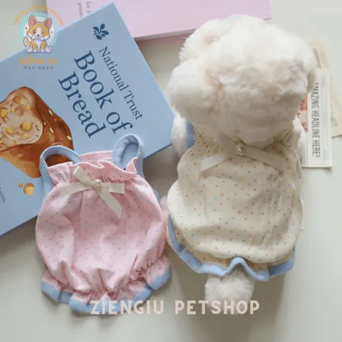 Váy nơ ngọc chấm bi (Tặng kẹp nơ) cho thú cưng - Áo, váy cho chó mèo, thú cưng - Ziềng iu Petshop
