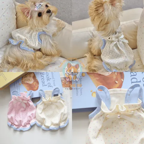 Váy nơ ngọc chấm bi (Tặng kẹp nơ) cho thú cưng - Áo, váy cho chó mèo, thú cưng - Ziềng iu Petshop