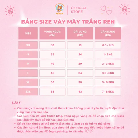 Váy Mây Trắng Ren (Tặng kẹp nơ) - Áo, váy cho chó mèo, thú cưng - Ziềng iu Petshop
