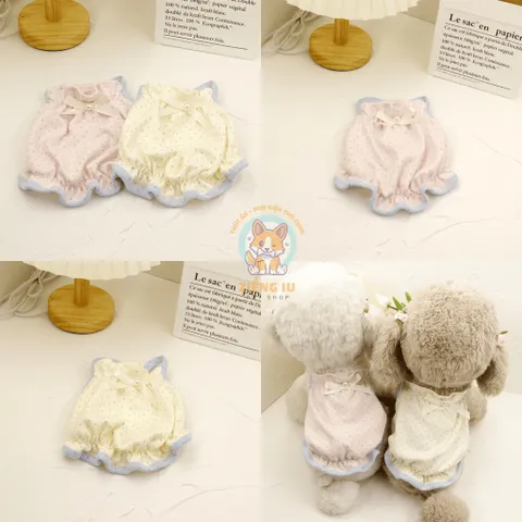 Váy nơ ngọc chấm bi (Tặng kẹp nơ) cho thú cưng - Áo, váy cho chó mèo, thú cưng - Ziềng iu Petshop