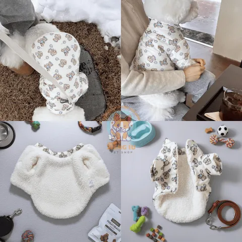 Áo Phao Gấu Kem lót lông (Tặng kẹp nơ) cho thú cưng - Áo, váy cho chó mèo, thú cưng - Ziềng iu Petshop