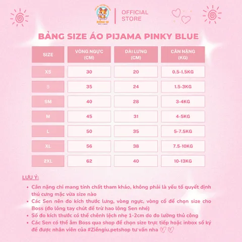 Áo Pijama Pinky Blue (Tặng kẹp nơ) cho thú cưng - Áo, váy cho chó mèo, thú cưng - Ziềng iu Petshop
