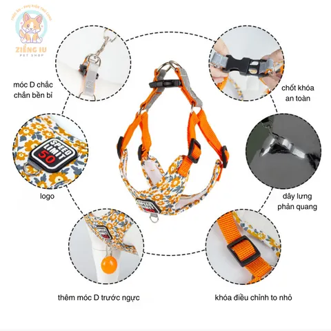Dây dắt Yếm Hoa Nhí- Dây dắt cho chó mèo, dây dắt thú cưng - Ziềng iu Petshop