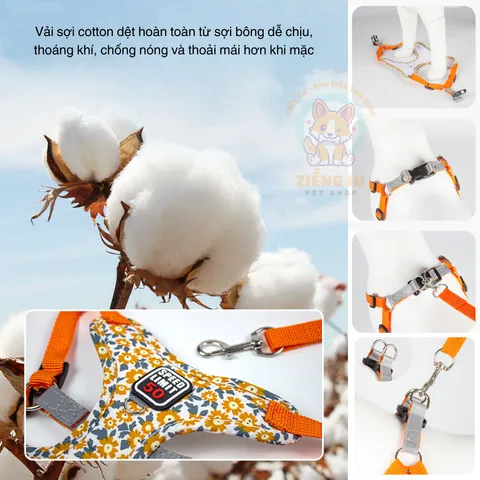 Dây dắt Yếm Hoa Nhí- Dây dắt cho chó mèo, dây dắt thú cưng - Ziềng iu Petshop