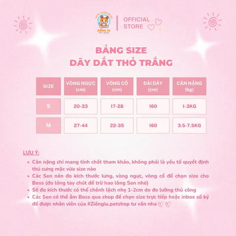 Dây dắt Thỏ Trắng- Dây dắt cho chó mèo, dây dắt thú cưng - Ziềng iu Petshop