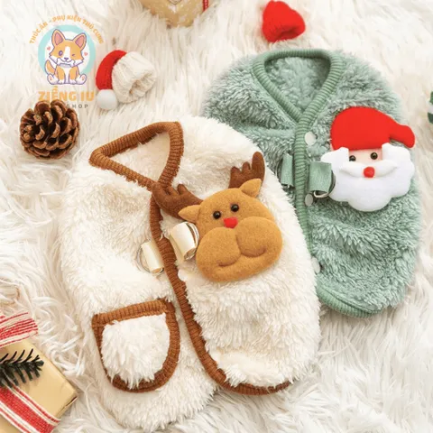 Áo Gile lông thỏ Christmas (Tặng kẹp nơ) cho thú cưng - Áo, váy cho chó mèo, thú cưng - Ziềng iu Petshop