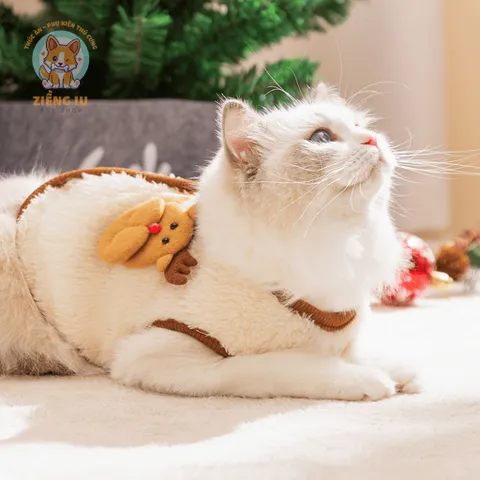 Áo Gile lông thỏ Christmas (Tặng kẹp nơ) cho thú cưng - Áo, váy cho chó mèo, thú cưng - Ziềng iu Petshop