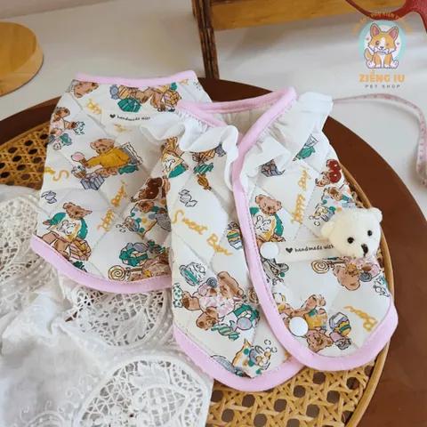 Áo khoác gile Cute chần bông (Tặng kẹp nơ) cho thú cưng - Áo, váy cho chó mèo, thú cưng - Ziềng iu Petshop