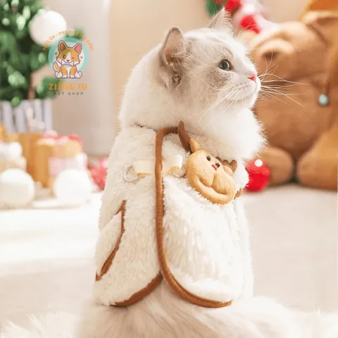 Áo Gile lông thỏ Christmas (Tặng kẹp nơ) cho thú cưng - Áo, váy cho chó mèo, thú cưng - Ziềng iu Petshop