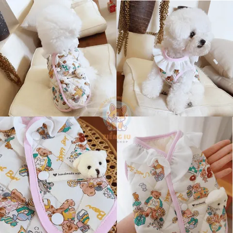 Áo khoác gile Cute chần bông (Tặng kẹp nơ) cho thú cưng - Áo, váy cho chó mèo, thú cưng - Ziềng iu Petshop