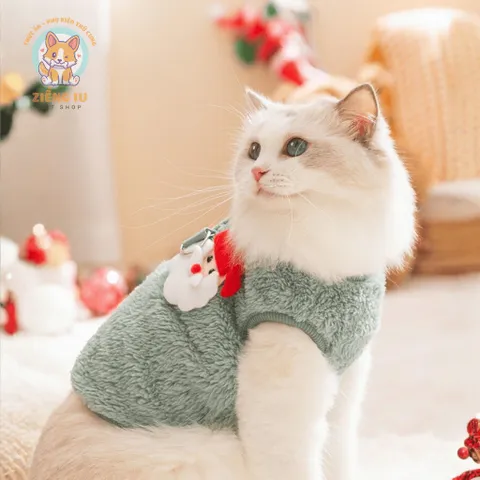 Áo Gile lông thỏ Christmas (Tặng kẹp nơ) cho thú cưng - Áo, váy cho chó mèo, thú cưng - Ziềng iu Petshop