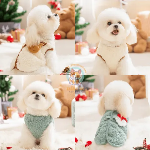 Áo Gile lông thỏ Christmas (Tặng kẹp nơ) cho thú cưng - Áo, váy cho chó mèo, thú cưng - Ziềng iu Petshop