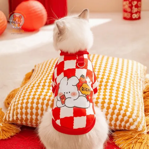 Áo Tết Thỏ Phú Quý (Tặng kẹp nơ) cho thú cưng - Áo, váy cho chó mèo, thú cưng - Ziềng iu Petshop