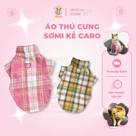 Áo thú cưng Sơmi kẻ caro - Áo cho chó mèo, thú cưng - Có Size chó lớn - Ziềng iu Petshop