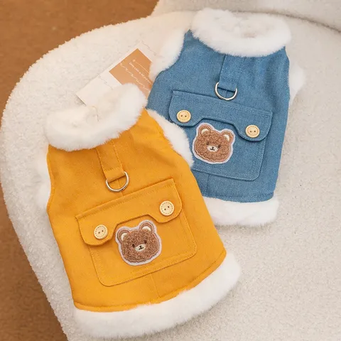 Áo vest gấu vàng xanh cho Pet, áo bò denim cho chó mèo - Áo cho chó mèo, thú cưng - Ziềng iu Petshop