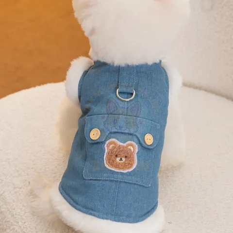 Áo vest gấu vàng xanh cho Pet, áo bò denim cho chó mèo - Áo cho chó mèo, thú cưng - Ziềng iu Petshop