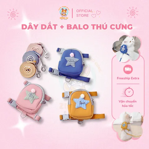Dây dắt + Ba Lô Love Star - Dây dắt cho chó mèo, thú cưng - Hàng chuẩn loại 1 -  Ziềng iu Petshop