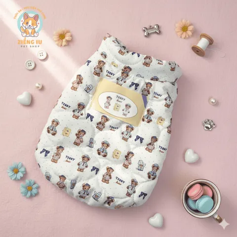Áo Khoác Teddy Bear lót lông (Tặng kẹp nơ) cho thú cưng - Áo, váy cho chó mèo, thú cưng - Ziềng iu Petshop