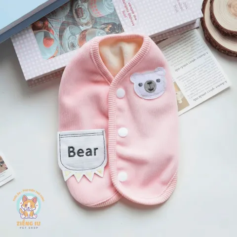 Áo Khoác Gile Bear Hồng (Tặng kẹp nơ) cho thú cưng - Áo, váy cho chó mèo, thú cưng - Ziềng iu Petshop