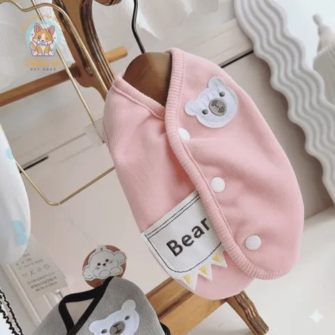 Áo Khoác Gile Bear Hồng (Tặng kẹp nơ) cho thú cưng - Áo, váy cho chó mèo, thú cưng - Ziềng iu Petshop