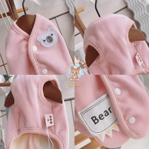 Áo Khoác Gile Bear Hồng (Tặng kẹp nơ) cho thú cưng - Áo, váy cho chó mèo, thú cưng - Ziềng iu Petshop