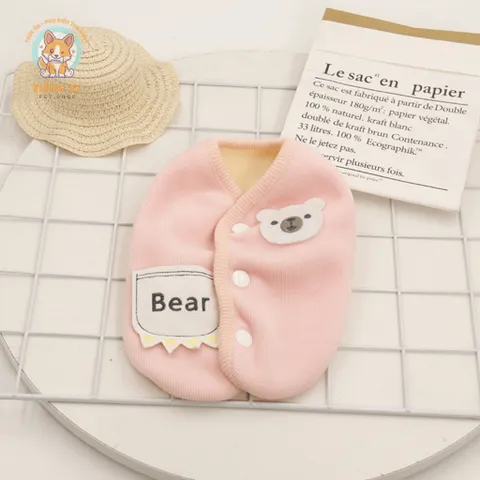 Áo Khoác Gile Bear Hồng (Tặng kẹp nơ) cho thú cưng - Áo, váy cho chó mèo, thú cưng - Ziềng iu Petshop