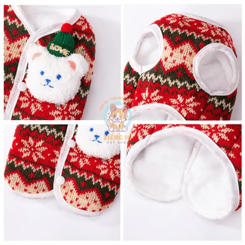 Áo Len Noel lót lông Christmas (Tặng kẹp nơ) cho thú cưng - Áo, váy cho chó mèo, thú cưng - Ziềng iu Petshop