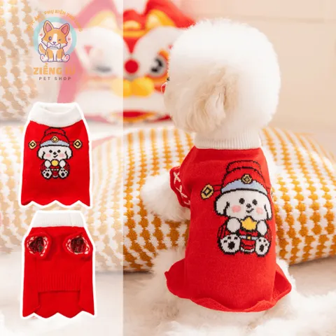 Áo Len Thần Tài Nhí (Tặng kẹp nơ) cho thú cưng - Áo, váy cho chó mèo, thú cưng - Ziềng iu Petshop