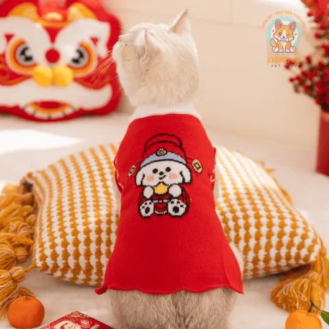 Áo Len Thần Tài Nhí (Tặng kẹp nơ) cho thú cưng - Áo, váy cho chó mèo, thú cưng - Ziềng iu Petshop