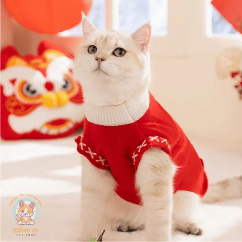 Áo Len Thần Tài Nhí (Tặng kẹp nơ) cho thú cưng - Áo, váy cho chó mèo, thú cưng - Ziềng iu Petshop