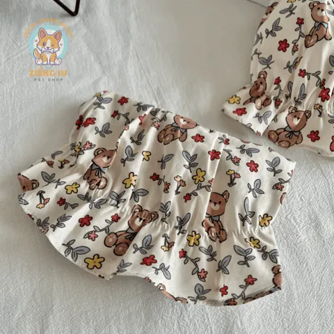 Váy hoa Gấu Teddy (Tặng kẹp nơ) cho thú cưng - Áo, váy cho chó mèo, thú cưng - Ziềng iu Petshop