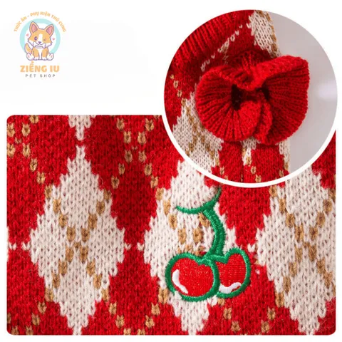 Áo Len Cherry Diamond (Tặng kẹp nơ) cho thú cưng - Áo, váy cho chó mèo, thú cưng - Ziềng iu Petshop