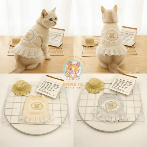 Váy Mơ Mộng cotton ren (Tặng kẹp nơ) cho thú cưng - Áo, váy cho chó mèo, thú cưng - Ziềng iu Petshop