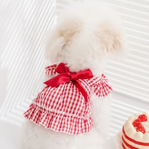 Váy công chúa Scotland nơ đỏ (Tặng kẹp nơ) cho thú cưng - Áo, váy cho chó mèo, thú cưng - Ziềng iu Petshop
