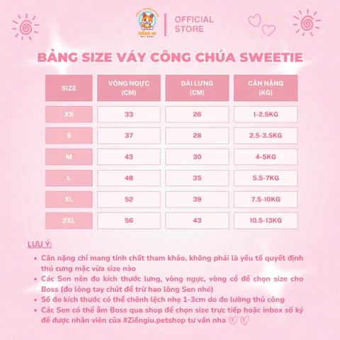 Váy Công Chúa Sweetie (Tặng kẹp nơ) - Áo, váy cho chó mèo, thú cưng - Ziềng iu Petshop