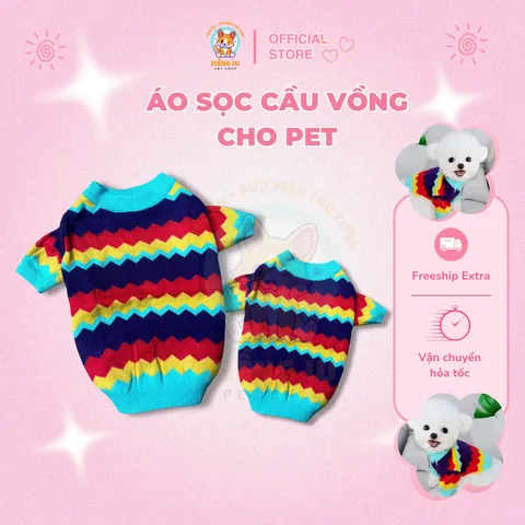 Áo Len Cầu Vồng - Áo cho chó mèo, thú cưng - Ziềng iu Petshop