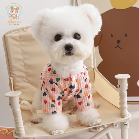 Áo Trái Tim Gân Vặn Thừng (Tặng kẹp nơ) cho thú cưng - Áo, váy cho chó mèo, thú cưng - Ziềng iu Petshop