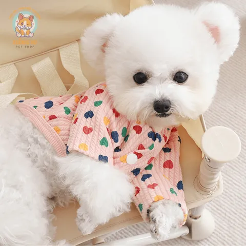 Áo Trái Tim Gân Vặn Thừng (Tặng kẹp nơ) cho thú cưng - Áo, váy cho chó mèo, thú cưng - Ziềng iu Petshop