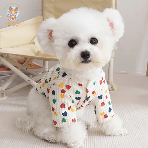 Áo Trái Tim Gân Vặn Thừng (Tặng kẹp nơ) cho thú cưng - Áo, váy cho chó mèo, thú cưng - Ziềng iu Petshop