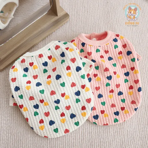 Áo Trái Tim Gân Vặn Thừng (Tặng kẹp nơ) cho thú cưng - Áo, váy cho chó mèo, thú cưng - Ziềng iu Petshop