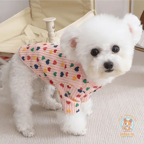 Áo Trái Tim Gân Vặn Thừng (Tặng kẹp nơ) cho thú cưng - Áo, váy cho chó mèo, thú cưng - Ziềng iu Petshop