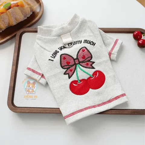 Áo Love You Cherry Much (Tặng kẹp nơ) cho thú cưng - Áo, váy cho chó mèo, thú cưng - Ziềng iu Petshop