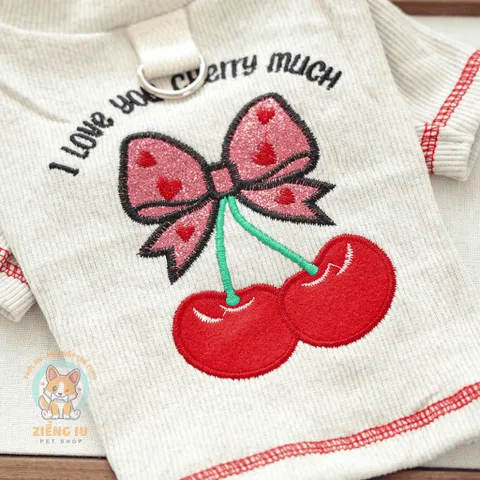 Áo Love You Cherry Much (Tặng kẹp nơ) cho thú cưng - Áo, váy cho chó mèo, thú cưng - Ziềng iu Petshop